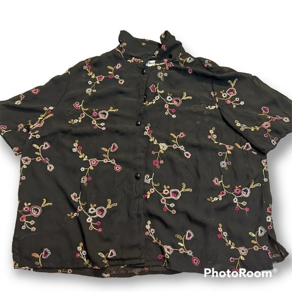 Sheer black and floral button up